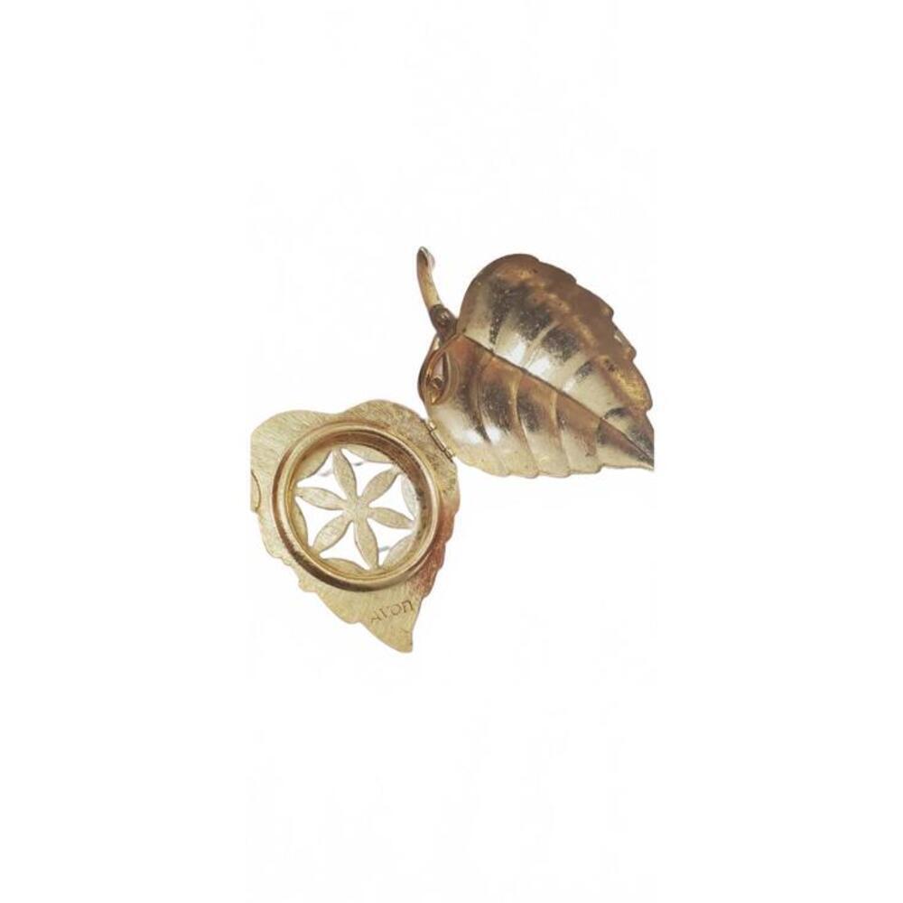 Vintage Avon Leaf Perfume Locket Brooch Gold Tone - Picture 4 of 4